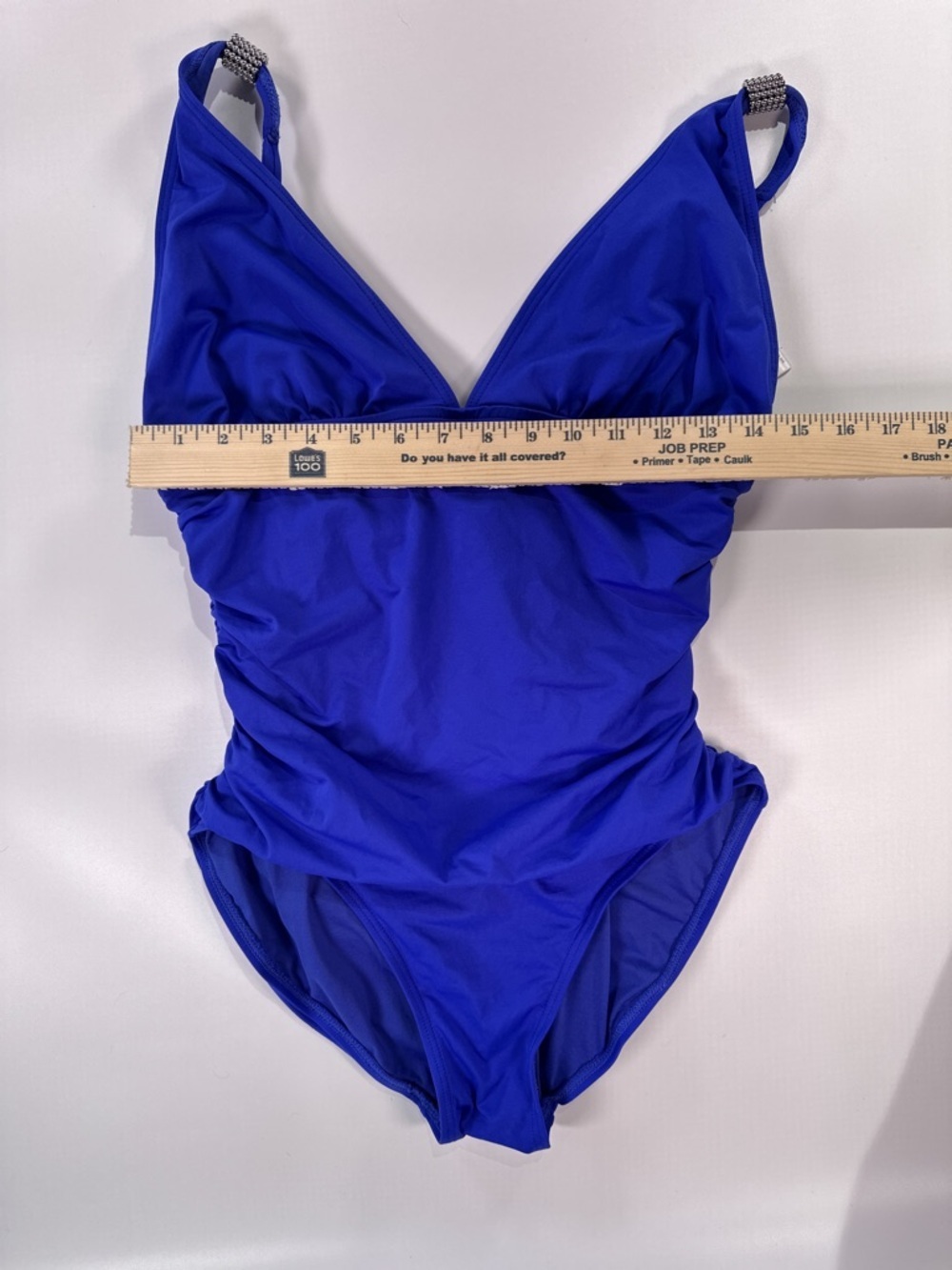 Carmen Marc Valvo One Piece Swimsuit Ruched Tummy Control Blue 12 - Picture 9 of 11